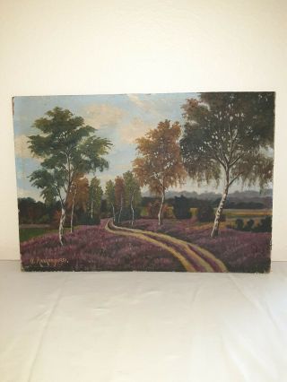 1951 Vintage Signed Oil On Board H Rosskamp Painting Of Country Lane 18 X 12