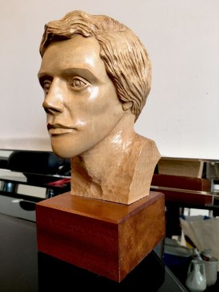 1970s Large Vintage Carved Wood Gentleman’s Head Sculpture Art Figure