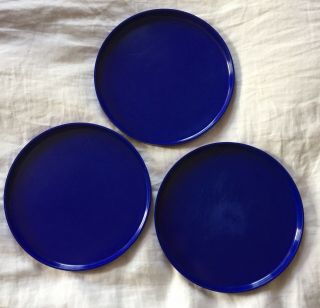 3 Blue Heller Vignelli Vintage Mid - Century Mod Mcm Plastic Dinner Plates 9.  75”