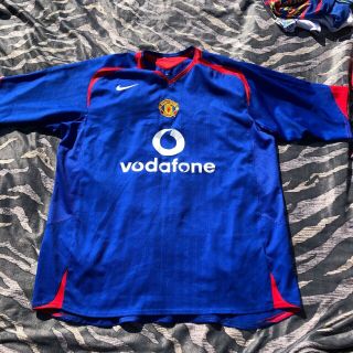 Rare Vintage Manchester United Away Football Shirt Xl Man Vodafone Blue Nike 90
