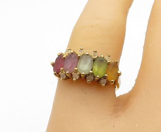 925 Sterling Silver - Vintage Multi - Gemstone Gold Plated Band Ring Sz 7 - R15987