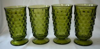 Set Of 4 Vintage Green Cubist Indiana Whitehall Ice Tea Water Footed Glasses