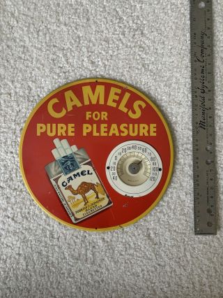 Vintage Rear Camel Cigarettes Metal Round Advertising Thermometer Sign 9 “ Tall