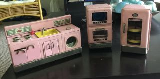 Vintage 50s Tin Battery Linemar? Toy Kitchen,  Stove,  Sink,  Washer,  Dryer,  Fridge