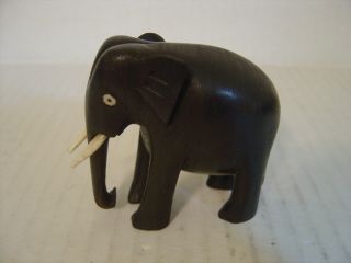Vintage Hand Carved Black Wood Ebony? Elephant Figurine 2 - ½ " High