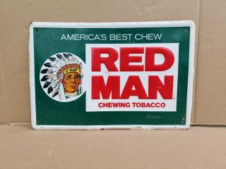 Vintage Red Man Chewing Tobacco Sign 18 " X 12 " Embossed Metal