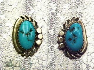 Vintage 40,  Yrs Old Navajo Sterling Sleeping Beauty Turquoise Earrings - Pierced