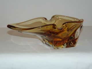 Vintage Mid Century Modern Italian Murano Atomic Art Glass Gold Amber Vase Bowl