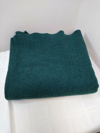 Vintage Green Wool Blanket No Tag,  (70 X 64) Twin,  Warm