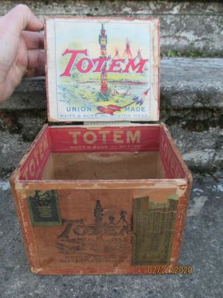 Waitt & Bond Union Made Totem Cigars Boston Massachusetts Wooden Cigar Box