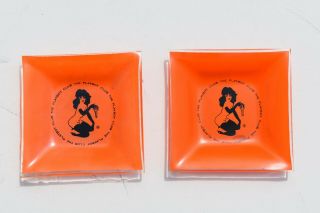 2 Vintage Playboy Club Orange Glass Ashtray