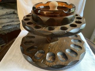 Huge Vintage Estate 16 Pipe Turn Table Stand Holder With Ashtray Pre - Owned