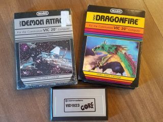Commodore Vic 20 Game Cartridges - Demon Attack,  Dragonfire,  & Gorf 1983 Vintage