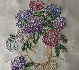 Gorgeous Large Vintage Linen Hand Embroidered Cushion Cover Lovely Hydrangeas
