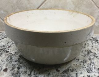 Antique Vintage Stoneware Crock Mixing Bowl Rustic Primitive 4 Quarts 10 1/2 "