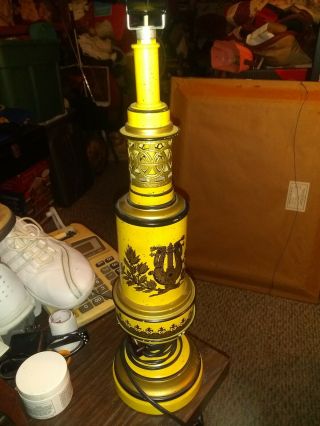 Vintage Tole Metal Colonial Style Candlestick Table Lamp Gold And Yellow