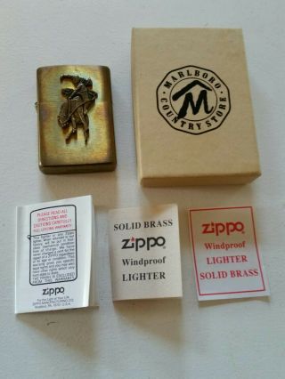 Zippo Bronco Marlboro Country Store Brass Lighter,  Box,  Pamphlets