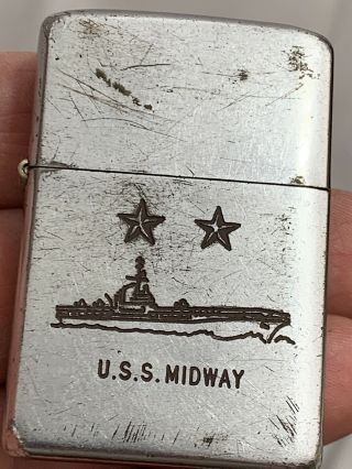 1952 - 53 Zippo Lighter - U.  S.  S Midway Two Star General Navy Ship