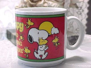 Vtg Peanuts 1958 1965 Snoopy & Woodstock Coffee Cup Mug Good Morning Sunshine