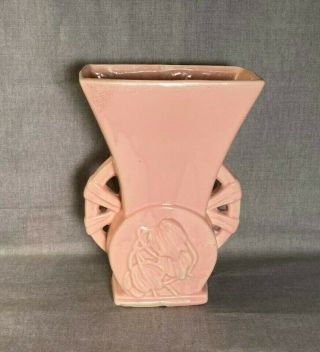 Vintage Mccoy Pottery Pink Vase With Flowers Double Handle