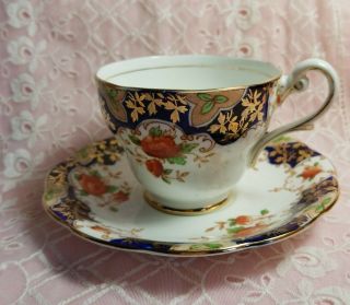 Vintage ROYAL STANDARD tea cup and saucer set cobalt blue floral rose 2