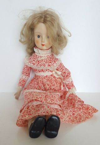 Walda Porcelain Doll Blonde Blue Eyes Ceramic Face,  Hands,  Feet Cloth Body 17 "