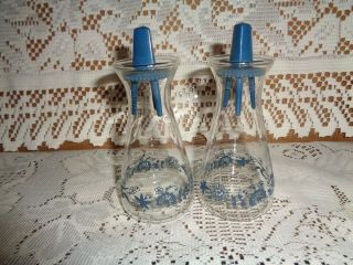 Vintage Clear Glass Pyrex Old Town Blue Onion Salt And Pepper Shakers Corelle