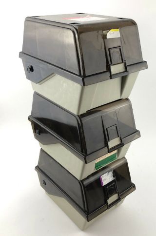 Set Of 3 Vintage 5.  25 " Floppy Disk Cd Media Storage Case Plastic Box W/ Dividers