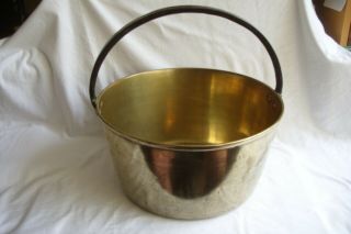 Vintage Heavy Brass Jam Pan.  Copper Riveted Wrought Irin Handle.
