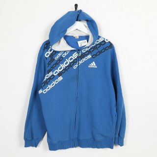 Vintage Adidas Small Logo Zip Up Hoodie Sweatshirt Blue | Medium M