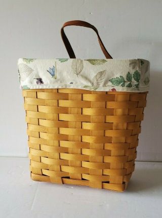 Vintage 1999 Longaberger Tall Hanging Basket.  Fabric Liner Leather Handle