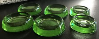 6 Vintage Anchor Hocking Green Glass Furniture Casters Foot Coasters 4 Lg & 2 Sm