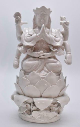 Vintage Chinese Porcelain Blanc De Chine Dehua Multi Armed Deity - Doumu ?
