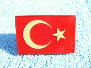 Vintage 1970s Turkish Flag Car Badge - Turkey Crescent Moon&star Al Bayrak Emblem