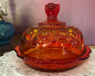 Vintage Amber Le Smith Moon And Stars Covered Butter Dish Or Cheese Dish