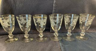 Set 6 Vintage Homer Laughlin Queen Esther Wine Juice Glasses Rose & Crown