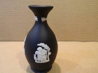 Wedgwood Jasperware Bud Vase Black 4 Classical Scenes Vintage