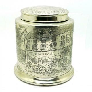 Vintage 1910s Reed & Barton Silverplate Blue Boar Tobacco Tin Jar,  Can