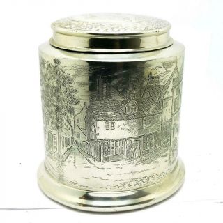 Vintage 1910s Reed & Barton Silverplate BLUE BOAR Tobacco Tin Jar,  Can 2
