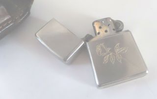 Zippo Lighter With Rose Engraved,  Leather Belt Holster A Xv 1999? (s3)