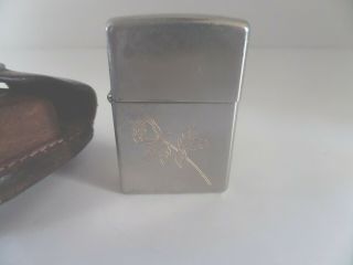 Zippo lighter with rose engraved,  leather belt holster A XV 1999? (S3) 3