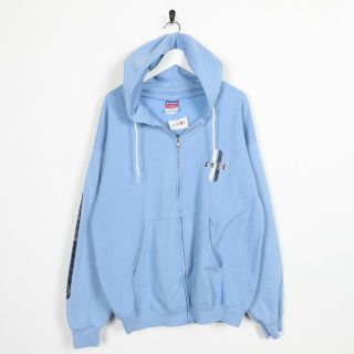 Vintage Champion Small Logo Zip Up Hoodie Sweatshirt Blue | Large L