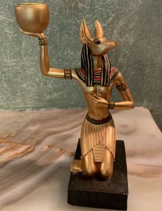 Vintage Egyptian Anubis Sitting Candle Holder Resin (?) 7 1/4 " Tall