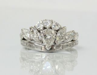 Fabulous Platinum 3 Ct H/vs Natural Diamonds Vintage Unique Tiara Ring