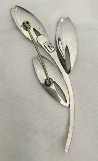 Vintage Beau Sterling Silver Pin Brooch Art Deco Leaves Crosshatch Texture 3