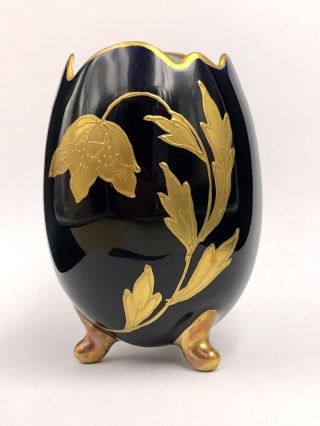 Petit Vase Forme œuf Porcelaine D’ilmenau Bleu & Or / Vintage Blue & Gold Vase