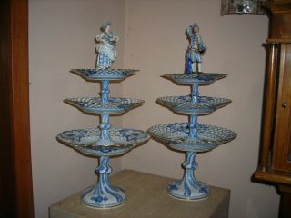 Splendid Rare Antique 3 Tiered Meissen Figural Compotes 23 " Tall