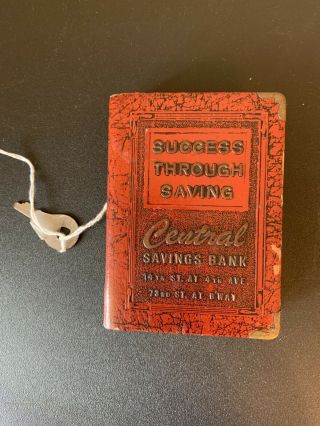 Vintage Metal Book Central Savings Bank With Key