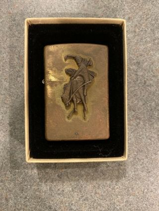 1994 Marlboro Cowboy On Horse Collectible Brass Zippo Lighter With Papers