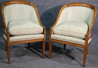 French Walnut Bronze Mounted Empire Bergère Lounge Chairs,  Circa 1940s